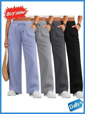 Plus Size Wide Leg Lounge Pants Sweatpants Yoga Drawstring Pockets